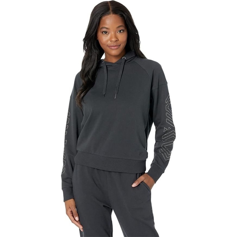 Ariat Womens Spark Hood Charcoal Grey Rhinestone Studded Sleeve Hoodie M